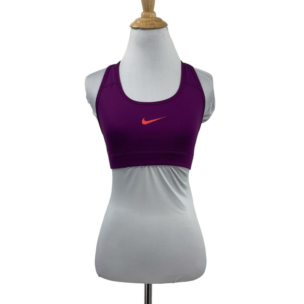Nike‎ Pro Sports Bra Womens S Small Grape Dri Fit Racerback Scoop Neck Swoosh